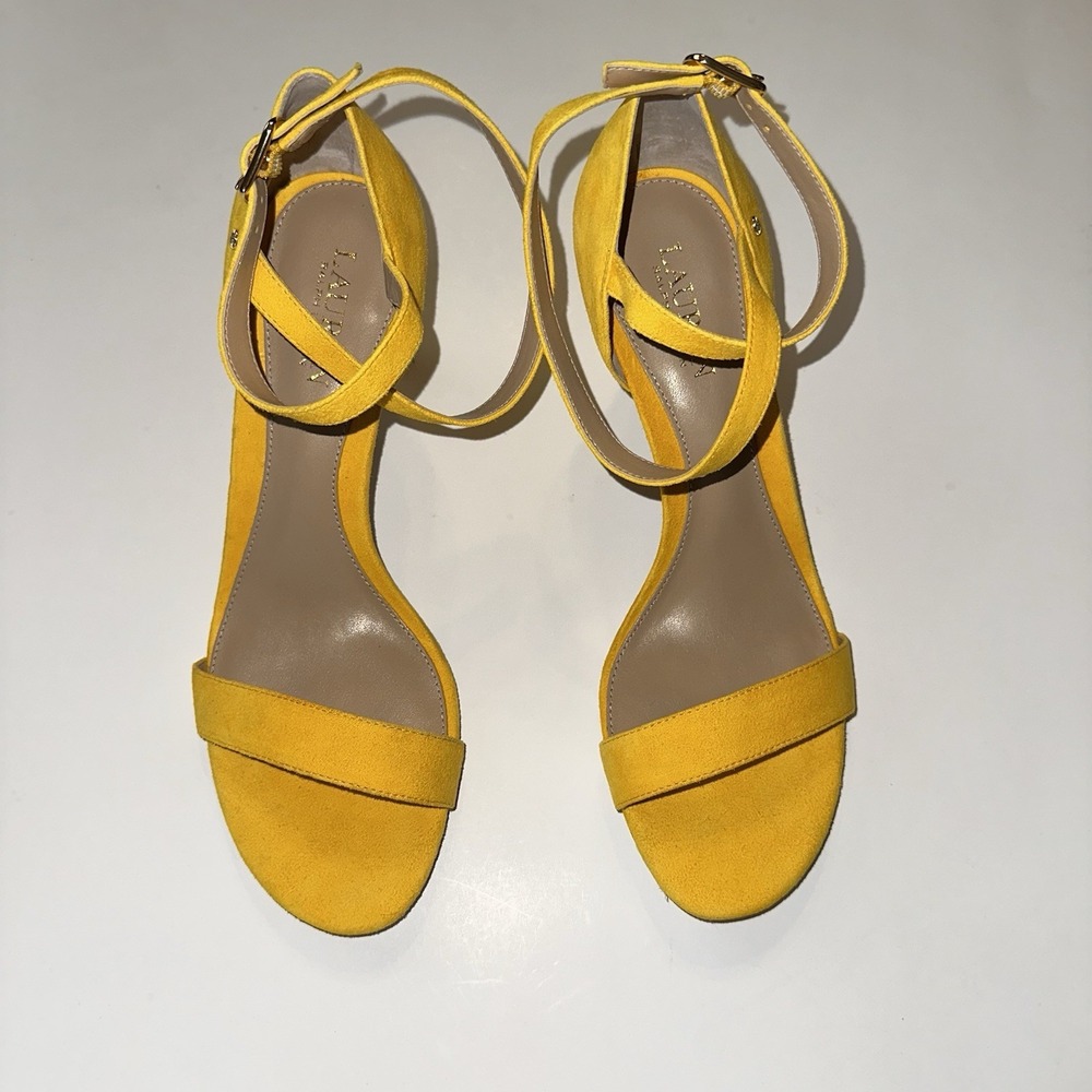 Lauren Ralph Lauren Yellow Glinda 3" Heels Leather Ankle Wrap Womens Sz 9.5B *R* - Picture 3 of 11
